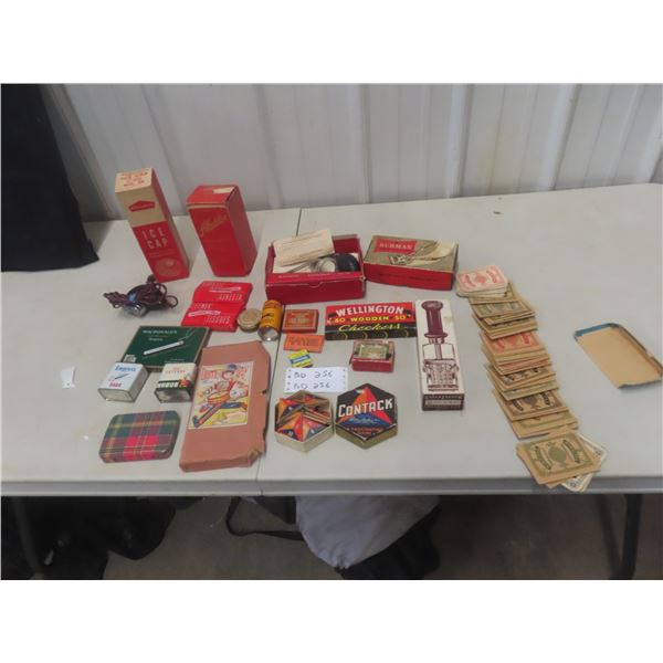 Vintage Antique Lot of General Store Items: Tins, Boxed Items Etc. 