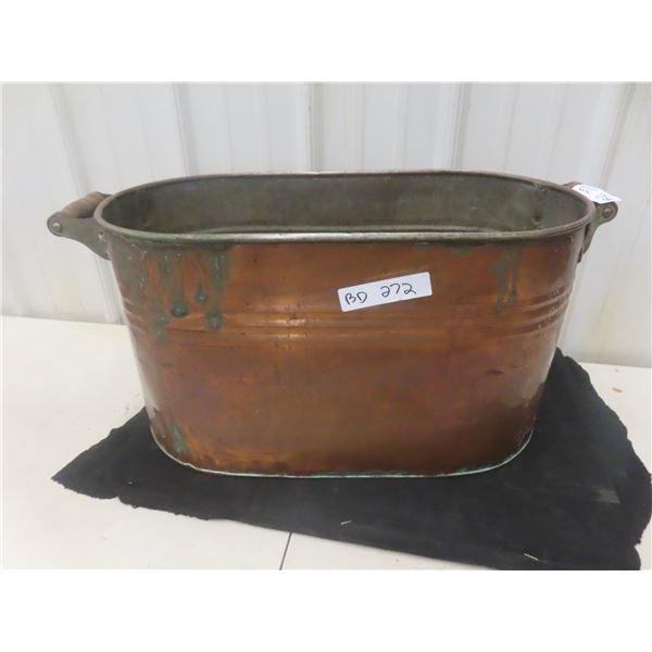 Antique Copper Boiler Wash Tub with Wood Handles
