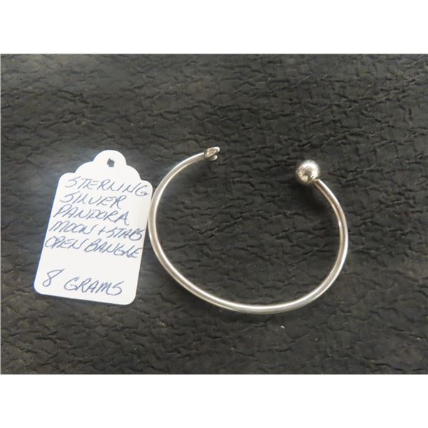 Sterling Silver Pandora Moon + Stars Open Bangle 8 Gram 