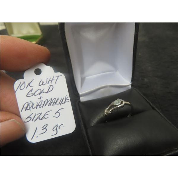 10Kt White Gold + Aquamarine Size 5 Ring 1.3 gr.