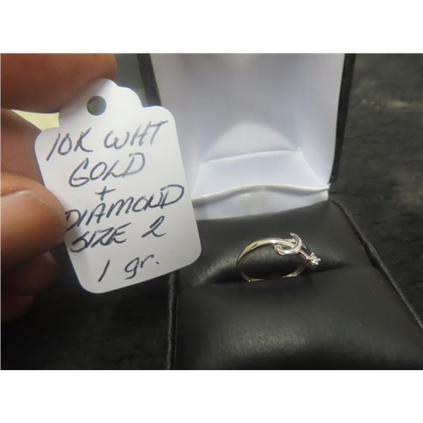 10Kt White Gold + Diamond Ring Size 2 1gr.