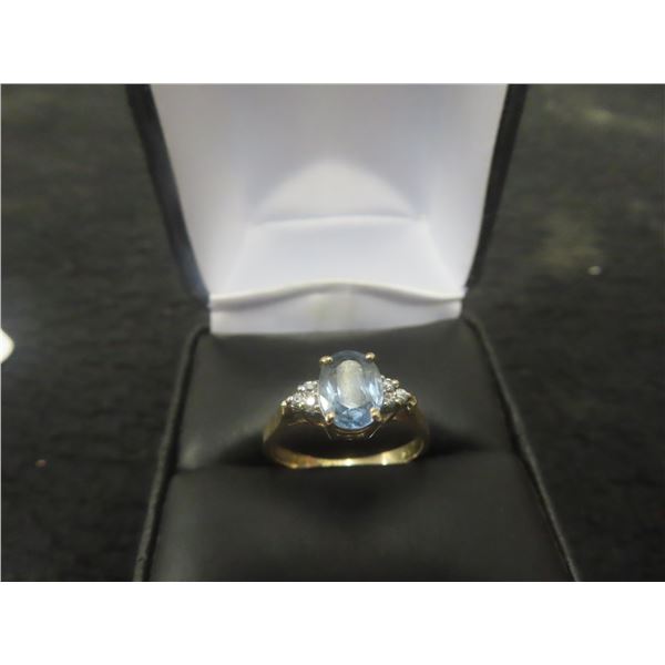 10Kt Gold Diamond Aquamarine Size 6 1/2 Ring 2.1gr.