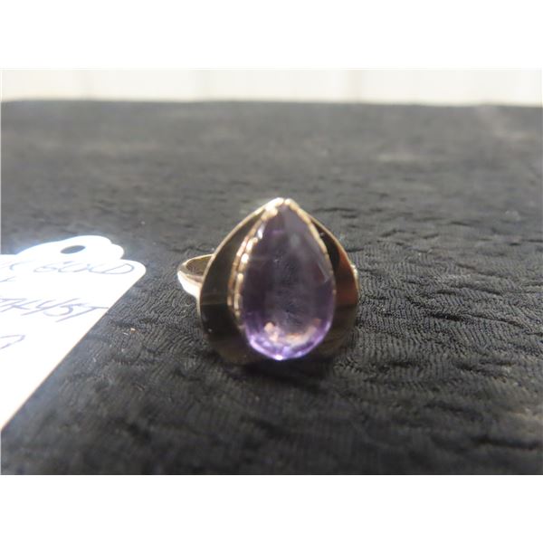 14Kt Gold + Amethyst Size 9 Ring 4.6gr