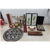 Image 1 : Brass Candle Holder, Vase+ 6 Goblets in Case,