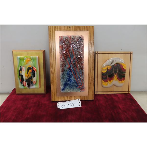 3 Decorative Abstract Glass Wall Hangings, Largest 14x9
