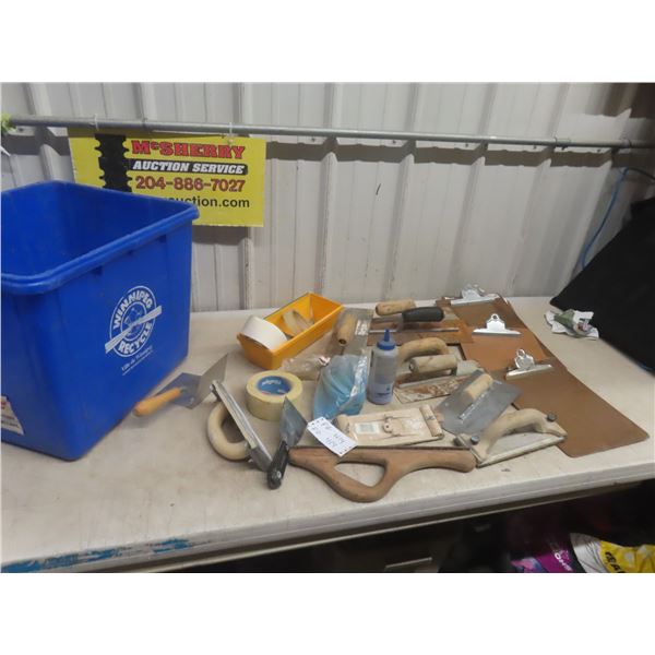 Trowels, Chalk line, Drywall Sander with Tub and Chip Board 