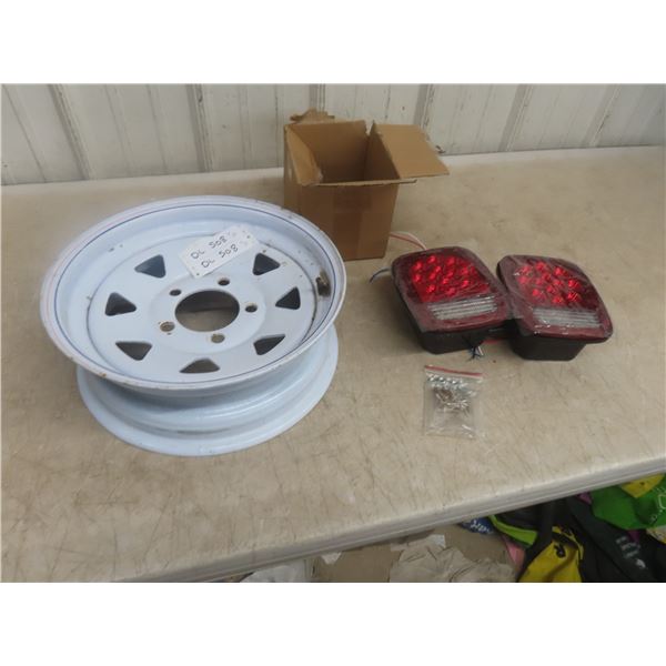 Trailer Rim 5 Hole + New Set Tail Lights