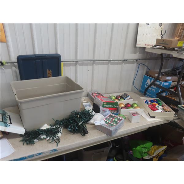 Storage Tub Full of Christmas Décor, Lights, Ornaments