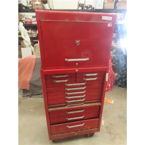 Beach 2 Piece  Rolling Tool Cabinet Total Size 60"x27"x18"- No Key For Top Portion( Locked) 