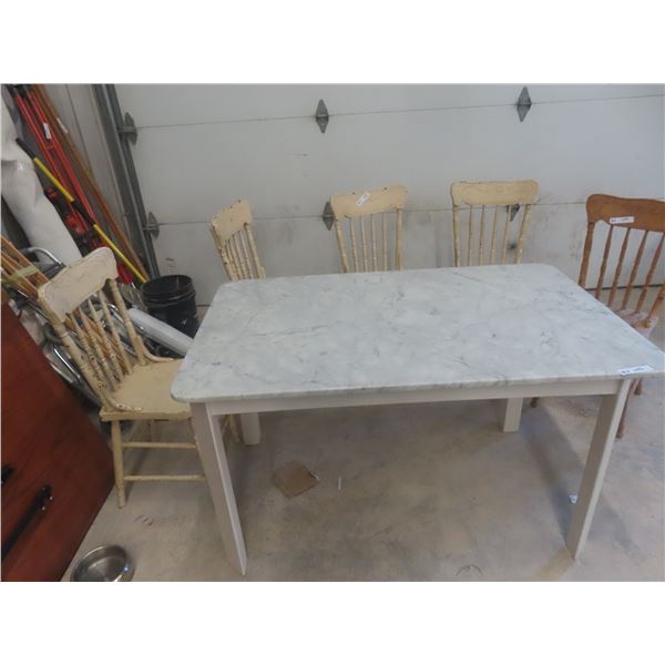 Marble Top Table  29 1/2"x 51"x30" + 5 Chairs 