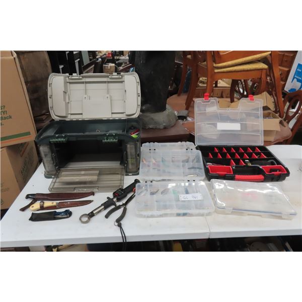 Fishing Tackle Box with Lures , Small Knives 