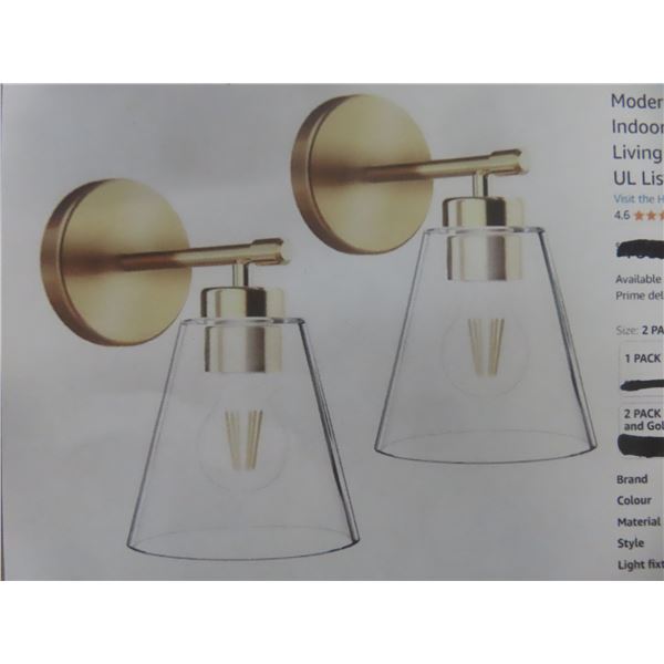 Gold Wall Sconces Set of 2, Bathroom Light Fixture 