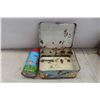 Image 8 : Vintage Tins, Wood Crate, Distressed Superman Metal Lunch Box,
