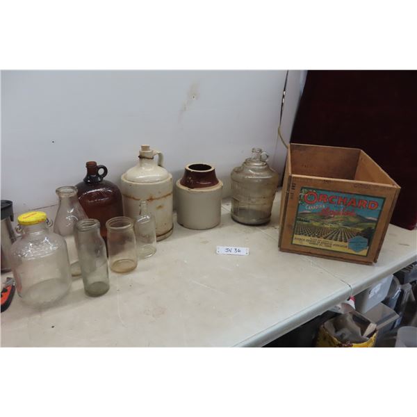 Stoneware Finger Jug, Pickle Crock Both With Damage,