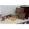 Image 1 : Vintage Cleaning Product Tins, 7up Wood Crate 12x17x12 and Egg Crate