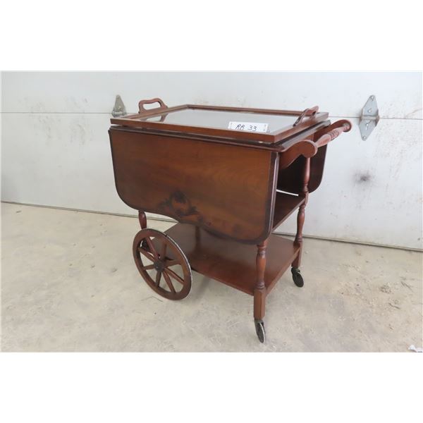 Tea Wagon with Removable Glass Top Tray 28x28x16'' Extends to 37''