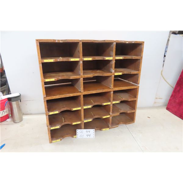 Vintage 2 PC Oak Pigeon Hole Cabinet 21x9x23