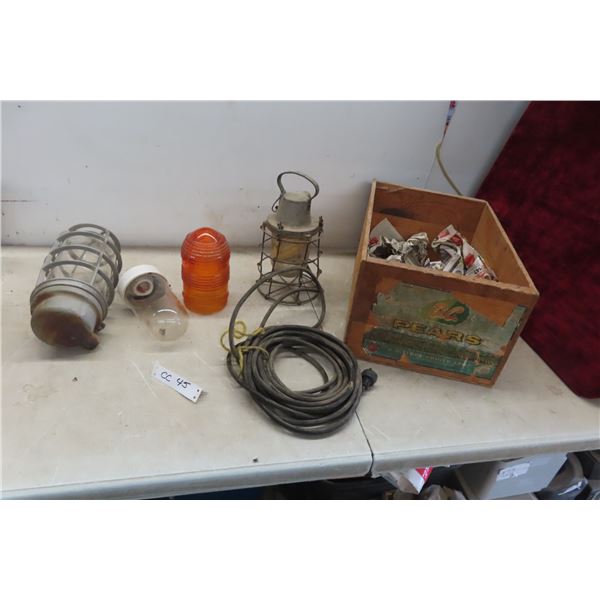 Vintage Industrial Light Fixtures and Amber Coloured Light Shade