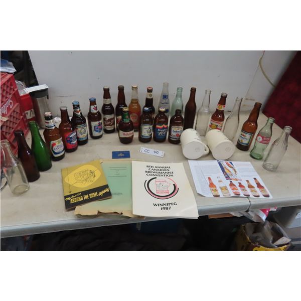 Vintage Bottles, Coca Cola, Beer Some with Product, 2 Carling Breweries Mugs