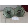 Image 1 : 2 Vintage Glass Suspension Insulators "Flying Saucer" Aqua Blue Green Glass