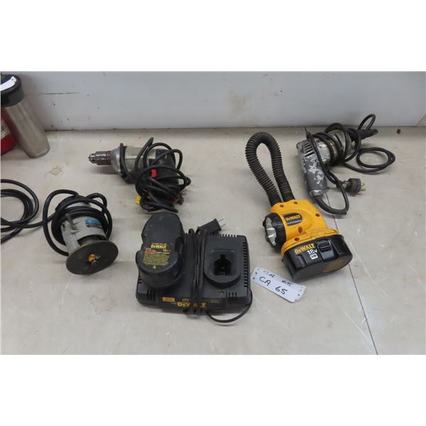 Power Tools: Skil Drywall Driver, Laminate Trimmer Base, Dewalt 18V Cordless Flashlight, 2 Batteries