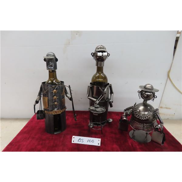 3 Metal Sculptures: 2 Wine Holders and Bank Tallest 15''