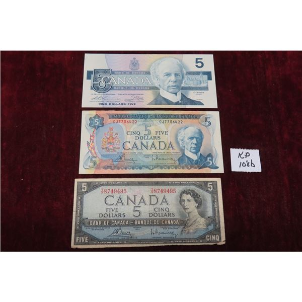 1954,1972, and 1986 Canada $5Bills