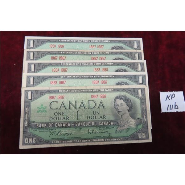 5 1967 Canada $1 Bills