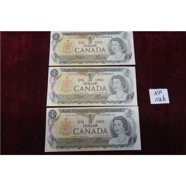 3 Uncirculated 1973 Canada $1 Bills