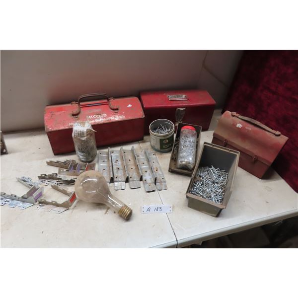 Tool Boxes, Joist Hangers, Nails, Metal Lunch Pail, Light Bulbs