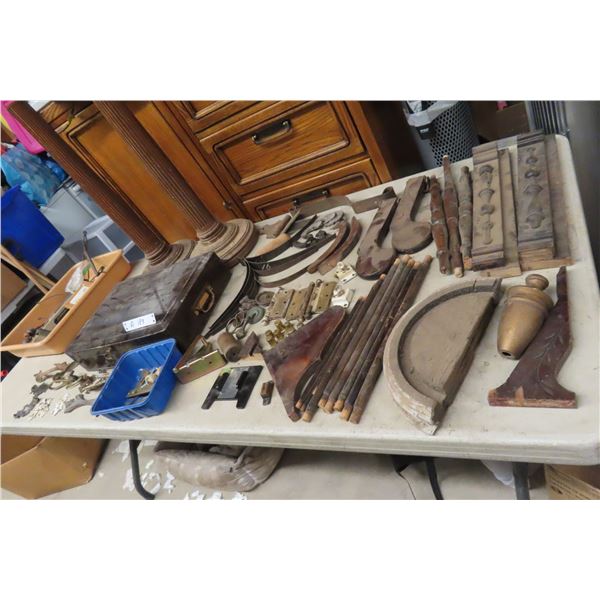 Vintage Wood Mouldings, Chair Pieces, Pedestal Base, Hinges, Hardware and More