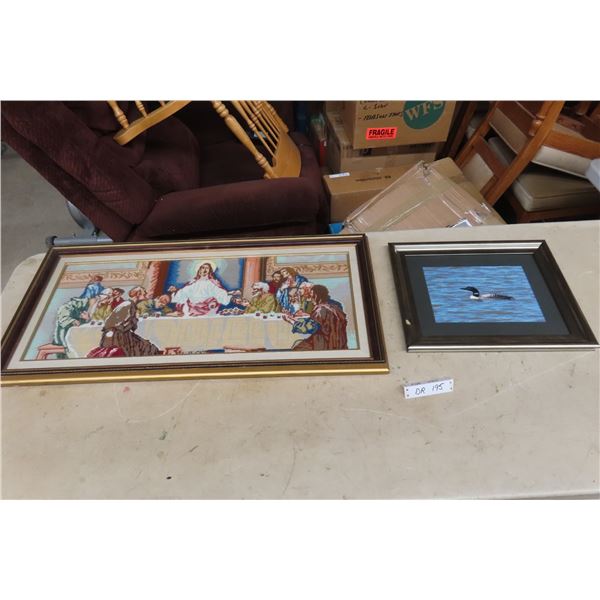 2 Pictures Religious Petit Point 35x17 and Duck 17x14