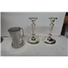 Image 2 : Brass Kettle, 18" Vase, Mail/Record Holder, Silver Plated Mug and Candle Sticks