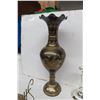 Image 4 : Brass Kettle, 18" Vase, Mail/Record Holder, Silver Plated Mug and Candle Sticks