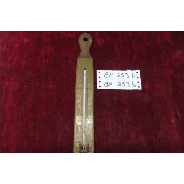 1935 Brass on Wood Vintage Thermometer Make is Accoson for Sugar, Candy and Syrup 11 3/4''