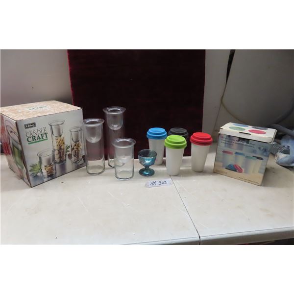 Carnival Sugar Bowl, 6 pc Custom Candle Set and 4 Double Wall Porcelian Mugs