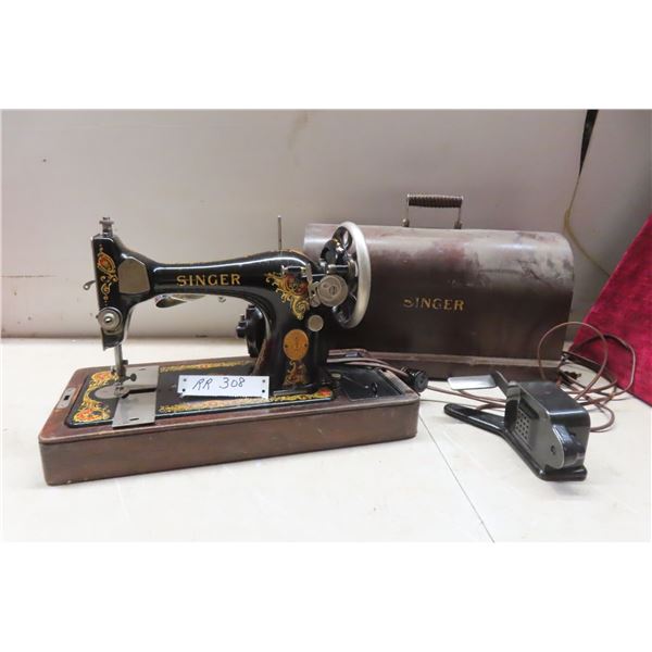 Antique Electric Singer Sewing Machine with Locking Case