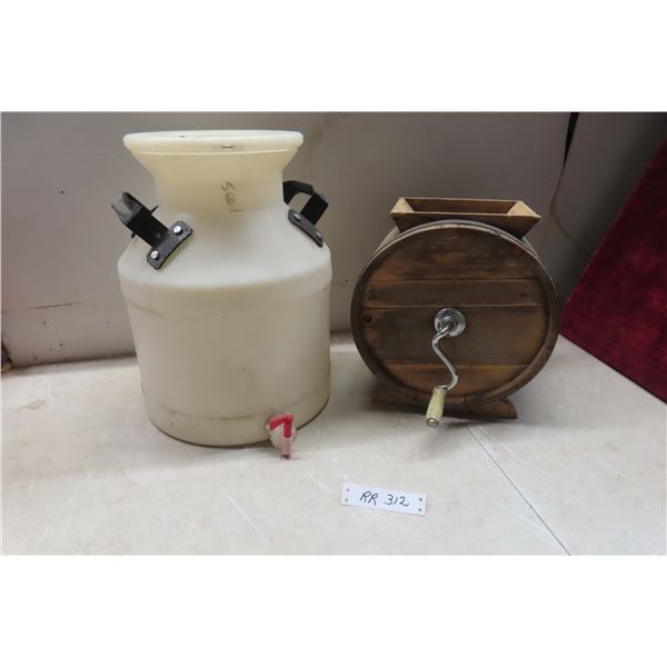 Vintage Wooden Barrel Butter Churn and Poly Dispensing Container