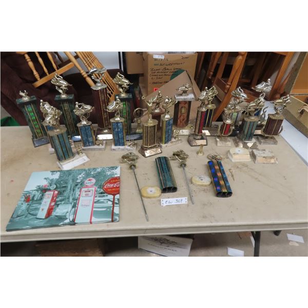 Snowmobile Trophies and Gaas Pump Picture 12x16