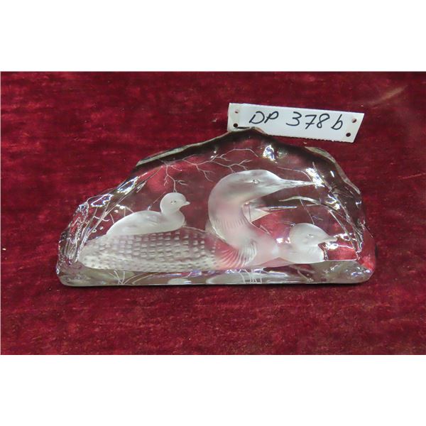 Heavy Crystal Engraved Duck Signed 5x8x2