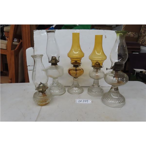 5 Oil Lamps with Chimneys Tallest 18''