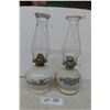 Image 1 : 2 Oil Lamps with Milk Glass Bases 14 1/2'' Tall