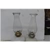 Image 4 : 2 Oil Lamps with Milk Glass Bases 14 1/2'' Tall