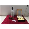Image 1 : Silver Glass Mesh 1960's Soda Seltzer Bottle, 4PC Bar Set 