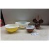 Image 1 : 3 Pyrex Mixing Bowls and 4 Anchor Amber Coffee Mugs with Mug Tree