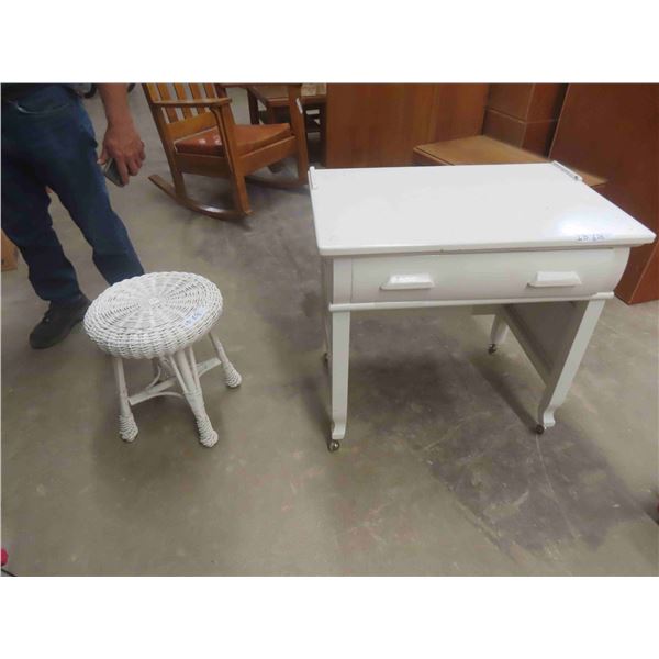 Painted Desk 28'' x 30'' x 19'' with Wicker Stool 