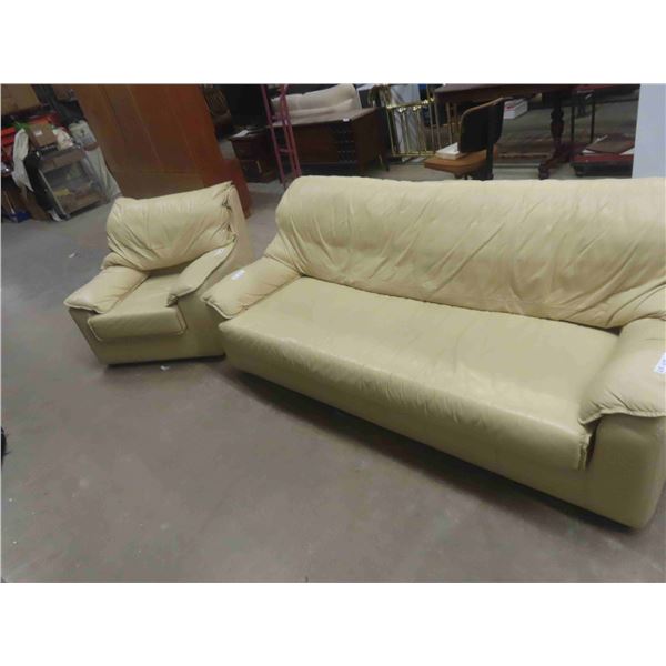 Leather/Leather Style Couch & Chair 
