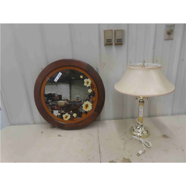 Mirror 24'' Diameter and Table Lamp 