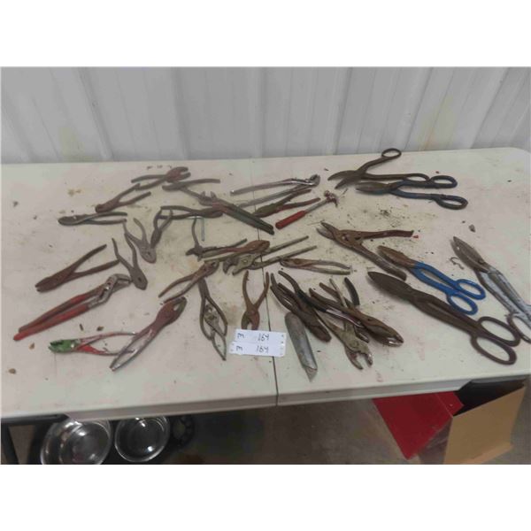 Pliers, Cutters, Tin Snips and Metal Tool Box 