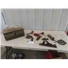 Image 1 : Wood Crate, Sargent 300lbs Hanging Scale, Pulleys, 